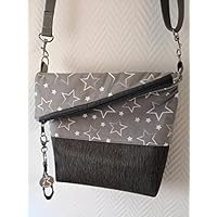 Ausgefallene Damen-Handtasche - Foldover - Kunstleder Grau - Hellgrau-Sterne