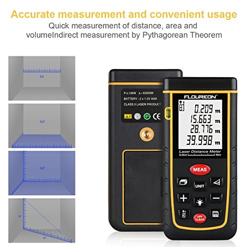 FLOUREON laser Entfernungsmesser Distanzmessgerät distanz messgerät 0,05-40 m Messbereich +/- 2mm Messgenauigkeit digitaler entfernungsmesser Laser Distanzmessgerät - 5