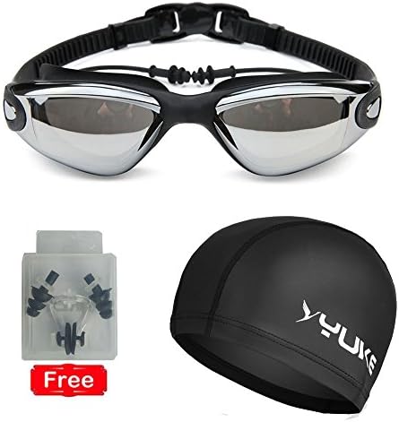 Yuancin Swimming Goggles Anti Fog No Leaking Swim Glasses Ergonomic PU Swimming Cap with Free Nose Clip &amp; Earplugs for Men Women Youth Kid Child