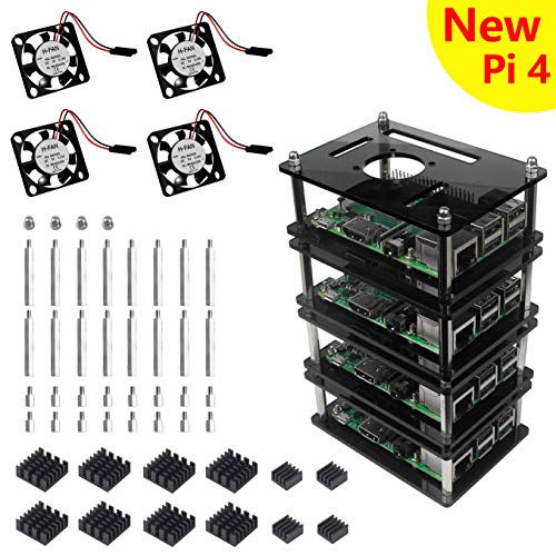 4 Acrylique empilable Gris Couches Boitier pour Raspberry Pi 3 B+ Boitier ventilateur avec dissipateur de chaleur