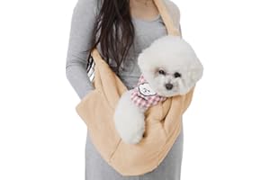 ITODA Sac de Transport à Bandoulière pour Chien et Chat Sac à Bandoulière Mains Libre pour Animaux de Compagnie Sacoche Épaule en Polaire Chaude pour Extérieur Voyage Métro, Charge Jusqu’à 5KG, Beige