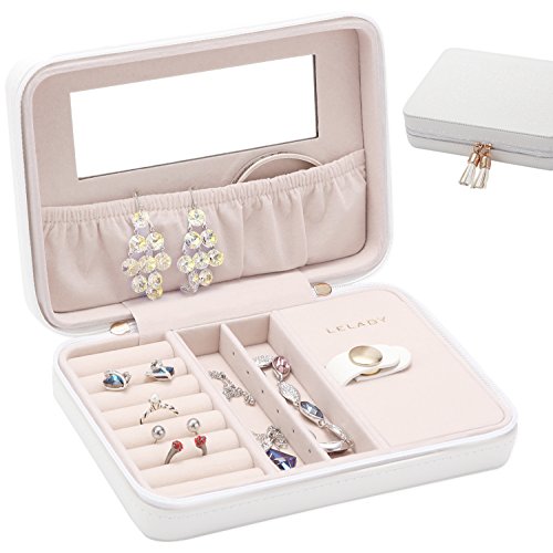 Boîte à Bijoux de Voyage Petite boîte à Bijoux boîte à Bijoux Portable Coque pour bagues Boucles d'oreilles Bracelets Petite Montres et Colliers Cadeaux pour Femmes, Taille Moyenne, Blanc par Lelady