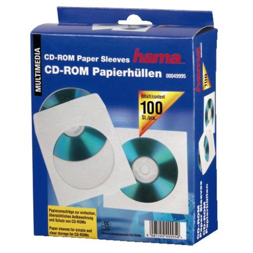 Hama CD-/DVD-/Blu-ray Papierhüllen, 100er-Pack (mit transparentem Sichtfenster, verschließbar) Weiß - 2