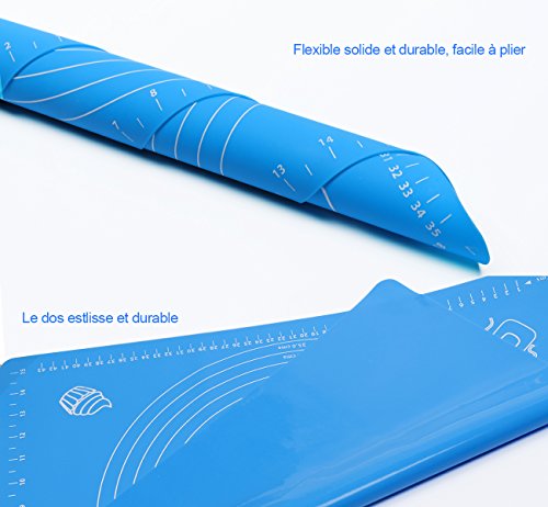 ilauke DIY Silikonpad Teigmatte 50*40cm mit Größe Zeichnen und Teigroller 33cm Ausrollstab Silikon-Arbeitsmatte Fondant ausrollen Tortendeko Ausstecher Ausstechform Modellierwerkzeug (set blau) - 7