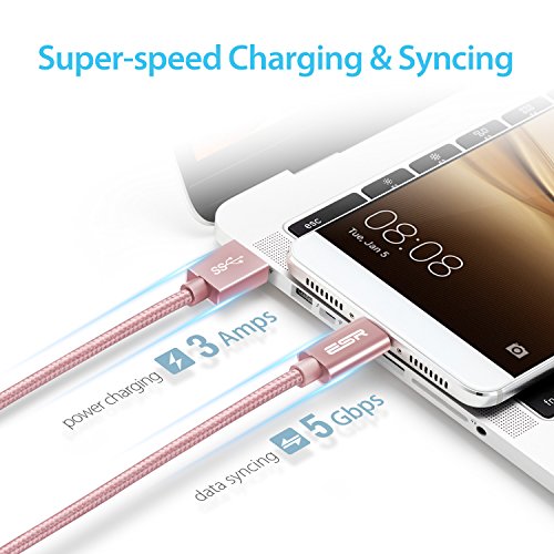 ESR USB C Kabel auf USB 3.0 3.3ft 1M Nylon USB Type C Ladekabel Datenkabel für Google Nexus 5X / 6P, MacBook 2015 / Pro 2016, Samsung Galaxy S8 / S8 Plus, LG G5, OnePlus 2, Nokia N1 Tablet, HTC 10, Huawei P9, Huawei P9 Plus (Rosygold) - 2