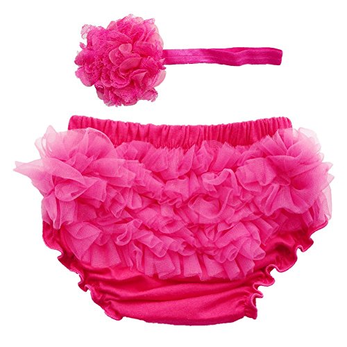 DQdq Baby Infant Girls Cotton Ruffle Panties Briefs Bloomer Rosered with Headband