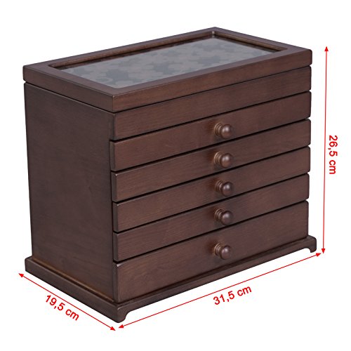 Songmics Schmuckkästchen 5 Schichten mit Schubladen Holz(MDF) dunkelbraun JBC56W - 6