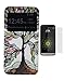 Produktbild LG G5 (2016) Leder Hülle, ISENPENK Premium Leder PU Leder Hülle View Window Flip Case Bookstyle Cover Schale Stand Ständer Etui Karten Slot Schutzhülle Tasche Wallet Case Leder Wallet Tasche mit Standfunktion Nettes Muster Brieftasche Schutzhülle für LG G5 (2016) 5.3 Zoll- [ Baum Farbe ] + Panzerglas Folie/ Display foile/ display schutzfolie