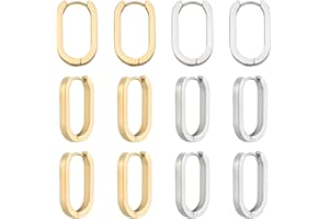 UNICRAFTALE 12pcs Acier Inoxydable Huggie Hoop Boucles d'oreilles 21mm Long Ovale sans Fin Hoop Boucles d'oreilles 2 Couleurs Hypoallergénique Huggie Boucles d'oreilles Dormeuses