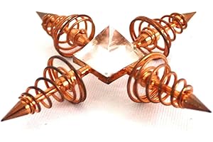 Jet International Exquisito Bobina de cobre Cristal Cuarzo Pirámide Generador de energía 4 Puntos Curación Reiki Sagrado Regalo Pirámide Generador Cristal Lápiz Punto Programable Divino