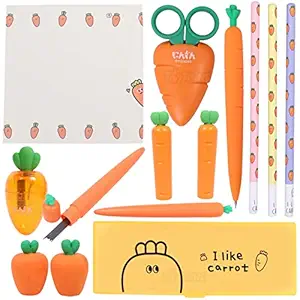 Toyshine 14 Pcs Carrot Stationery Set Gift for Kids Boys Girls Toddler | Learning Educational Art Craft Birthday for 3 4 5 6 7 8 9 Year Old | Return Gift Party Favor