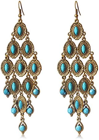 celebrity style , designer jewellery, Attractive Turqoise Golden Stone Drop Fashion Earrings