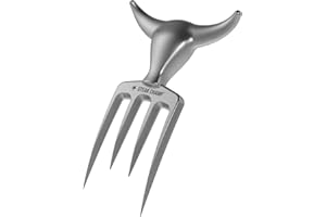 Steak Champ Bull Fork Fourchette à viande, 16,5 cm : Fourchette de service massive, en alliage de zinc, chromée, couverts à découper, lavable au lave-vaisselle