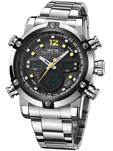 Alienwork DualTime Analog-Digital Armbanduhr Chronograph LCD Uhr Multi-funktion schwarz silber Metall OS.WH-5205G-05 Alienwork DualTime Analog-Digital Armbanduhr Chronograph LCD Uhr Multi-funktion schwarz silber Metall OS.WH-5205G-05