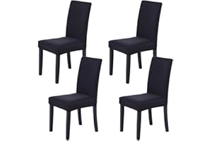 Veakii Coprisedie con schienale 4 pezzi universali, lavabile Estraibile, coprisedile, molto facile da pulire e resistente, moderna sala da pranzo, hotel, arredamento ristorante (4 Pezzi, Nero)