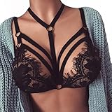 Women Sexy Floral Lace Bandage Halter Bralette Bustier Crop Top Ladies Girls Sheer Triangle Unpadded Bra Vest (Black, L)