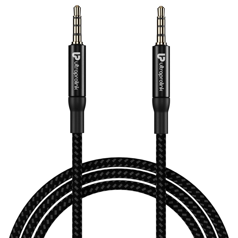 ULTRAPROLINK AudiOX | Stereo Audio Cable | Aux Cable 3.5mm - 3.5mm Male to Male with Gold Plated connectors metal shell | Tangle Free Nylon Braided Cable | Unbreakable | 1.5m | UL107BRBLK-1050 | Black