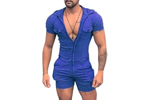 Oanviso Mono de Manga Corta/Sin Manga para Hombre Informal Mono con Bolsillo Color Sólido Trajes de Playa Cremallera/Botón Mono de Una Pieza Una Variedad de Estilos Verano Cómodo Mono
