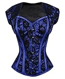 Spiral Steel Boned Blue Overbust Corset with Bolero Jacket-24