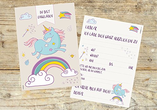 12 Einladungskarten „Einhorn Regenbogen“ zum Kindergeburtstag / Geburtstagseinladungen Einladungen Geburtstag Kinder Mädchen Unicorn Einhörner Glitzer Einladungstext Vorlagen Karten Postkarte Set - 5