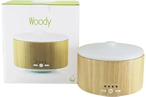 Gisa Wellness - WOODY - Diffusore di Aromi ed Oli Essenziali ad Ultrasuoni - 250ml - Aromaterapia e Cromoterapia - Vetro e Legno - Timer, Durata 6h - Relax