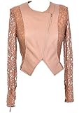 CONFORT Y CARACTERÍSTICAS: Tendrás un aspecto fabuloso en esta lujosa chaqueta de piel sintética suave, día y noche. Diseñado con una cremallera frontal asimétrica expuesta, este magnífico blazer de manga larga está adornado con detalles de cremallera en las mangas. La inserción de encaje transparente en los costados confiere a esta chaqueta una feminidad chic.