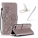 Produktbild iPhone 7 Plus Hülle Lanyard Leder Brieftasche Case,iPhone 7 Plus Strap Schutztasche Leder Hülle,Herzzer Prämie Bling Glitzer Diamanten Einfarbig [Schmetterling Blätter Geprägte Geschnitzte] PU Leder Geldbörse Bookstyle Magnet Kartenfach Schutzhülle Tasche Leder Handyhülle Case Cover für iPhone 7 Plus 5.5 Inch + 1 x Frei Weiß Handy Halterung Ständer + 1 x Frei Silber Touch Pen Stift Stylus - Grau