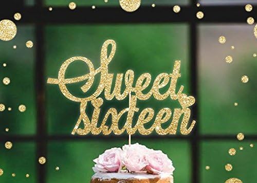 SWEET 16 Gold Glitter Cake Topper 16 Birthday Party 16th Sixteen Sixteenth Toppers Cupcake