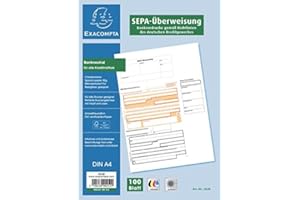 ‎EXACOMPTA Exacompta 252B 100er Pack SEPA-Überweisungsformulare DIN A4 mikroperforiert bankneutral für alle Kreditinstitute