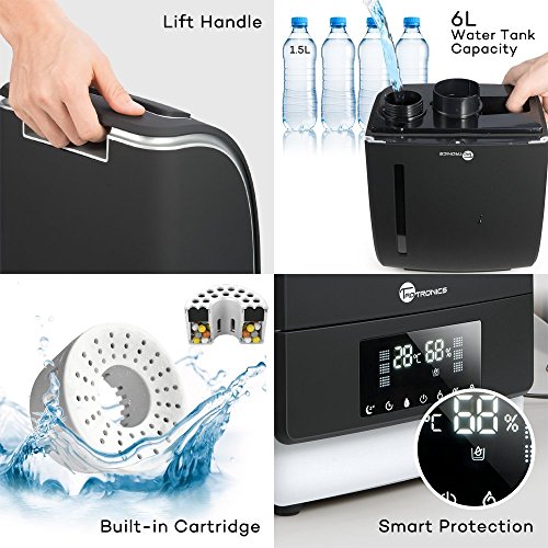 Luftbefeuchter TaoTronics Ultraschall 105W 6L Befeuchter Warm & Kalt Dampf Luftfilter mit LED-Display, separater Behälter für ätherische Öle, Nachtmodus - 4