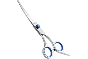 Elfirly Gebogene Fellschere für Hunde mit runder Sicherheitsspitze, gebogene Fellschere für Hunde und Katzen (Blau)