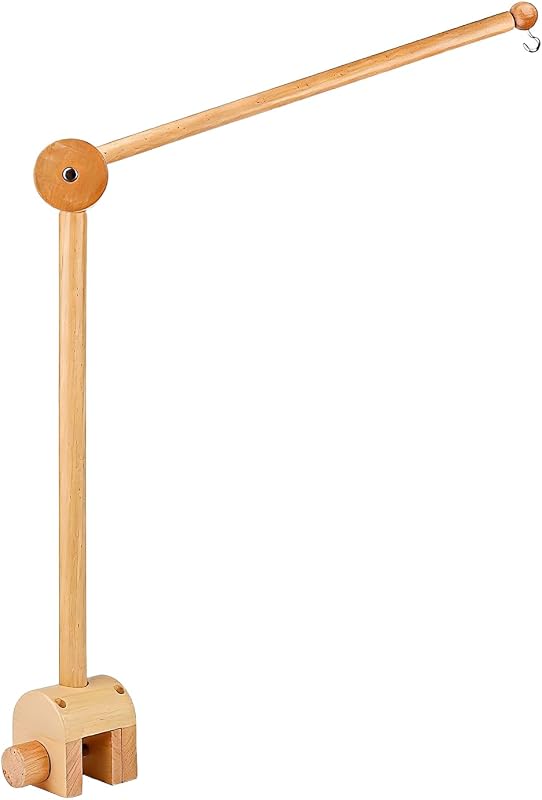 Soporte Móvil para Cuna de Bebé, Soporte de Madera Ajustable para Colgar, Brazo Extraíble 360° Rotación, Ideal Campanas de Viento, Juguetes y Decoración Habitación Infantil