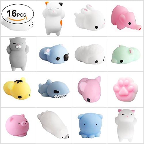 Mochi Squishy Toys, FJBMW Squishies 16 Pcs Mini Squishies Squishys Mochi Animals Stress Toys Panda Squishy Kawaii Squishy Cat Stress Reliever Anxiety Toys For Children Adults (F)
