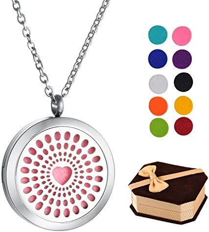 Zoiki Love Heart Essential Oil Diffuser Necklace 316L Stainless Steel 24” Link Chain
