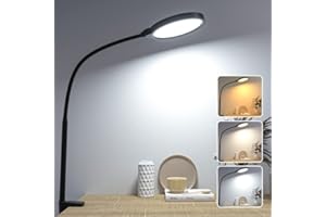 Hensam LED Desk Lamp, Dimmable Desk Light with Clamp,Flexible Table Lamp for Home,Office,Bedroom,Sewing,Studying,Drawing,Work,10 Brightness Levels & 3 Color Temperatures,Clip on Lamp,Black