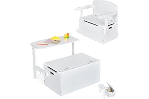 RELAX4LIFE Cassapanca Contenitore Trasformabile 3 in 1 in Legno con Scatola Portaoggetti, Tavolo e Sedie, Scatola dei Giocattoli per Bambini Adatta per Casa e Scuola (Bianco)
