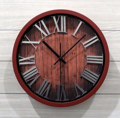 Pingofm Metal Continental Retro classic three-dimensional Roman Countryside mute wall clock wall clock,Espresso Brown Box Silver Roman numeral