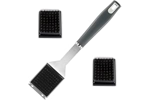 QH7 Grillbürste und Abstreifer mit 2 Ersatzbürsten, Grillbürste für Gas und Holzkohlegrills