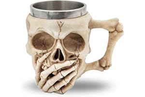 BAYINBROOK Resina de Acero Inoxidable Taza del Kráneo,Taza del cráneo 3D,Jarra de Cerveza Vikingo,para Café Bebidas Halloween Bar Decoración de Calavera Medievales,(Cover Mouth)
