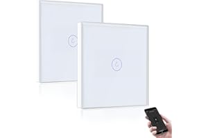 BSEED Interruptor de Pared WiFi,Interruptor Smart 1 Gang 2 Vías con Pantalla Táctil Blanco,Compatible con Alexa y Google Home, Control de APP y Función de Temporizador-2 Paquete【Se necesita Neutro】