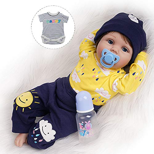 Yesteria Realista Renacido Bebé Muñeca Vinilo Silicona Nniño Manga Larga Amarilla Camisa de Rayas 55 cm