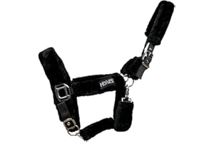 Horses, Cavezza In Nylon Soft Fluffi, con Rivestimento in Pelo Sintetico, per Cavalli Sensibili, Adatta ai Viaggi in Trailer (Pony, Nero)