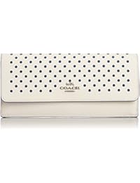 COACH-Cartera, diseño de mujer, Tapa con agujeros, con cierre de botón, color blanco con detalles color azul-Female