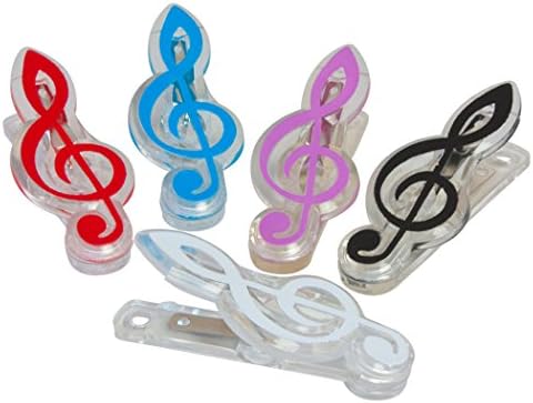Stationery Workshop Plastic Treble Clef Paper Clip - Blue, Red, Pink, Black, White - 1 inch