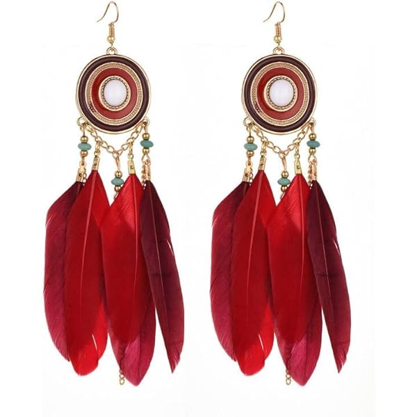 Boucle D'oreilles Bohème Longues Plumes Colorées Frange Boucles D'oreilles De Mode Dangle Boucle D'oreille Saint Valentin Blanc