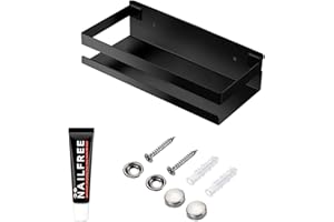 YANYYGu Rostfreie Metall-Aufbewahrungsschweberegale Wandmontierte Rechteckige Regale für Badezimmer, Küchen und Waschküchen, Nagelfreie Wandmontage-Regale für schwebende Regale (20cm Schwarz)