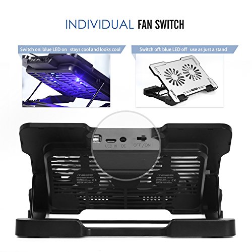 MoKo Laptop Kühler Cooler Ständer – Aluminium Notebook Cooling Pad Kühlerpad Kühlmatte mit 2 Ventilatoren/einstellbarer Windgeschwindigkeit/4 USB Ports für Tablet bis 15.6″, Apple iPad Pro 9,7″ / Samsung Tab A, Silber - 8