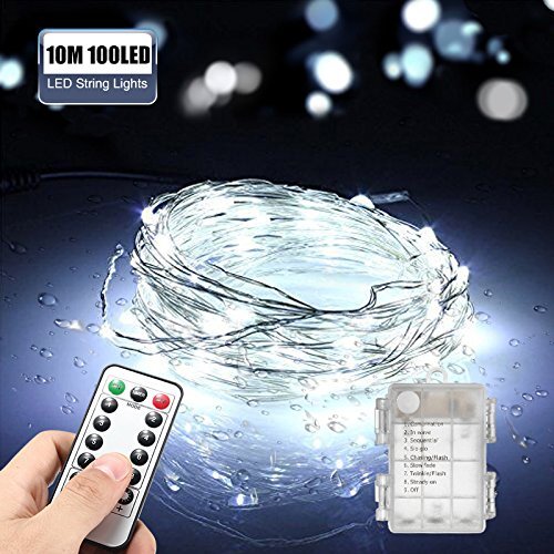 SOLMORE LED Lichterkette Batterie 10M Weiß Silberdraht Lichterdraht Schnur Licht String Light Drahtlichterkette 100LED Wasserdichte IP65 mit Fernbedienung für Zimmerdeko Weihnachtsdeko Garten Hochzeit Vase Party Weihnachtsbeleuchtung Deko - 3
