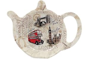 THE LEONARDO COLLECTION Londres Scenic Red Bus Big Ben London Bridge Pattern Tetera Forma Tetera Tidy Holder Cocina Higiene Melamina 13x10x2cm