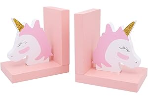 LAMURE Cute Pink Unicorn Wooden Bookend Organizer Bookends Book end Book File Home Office Library Decoration Birthday Graduation Gift